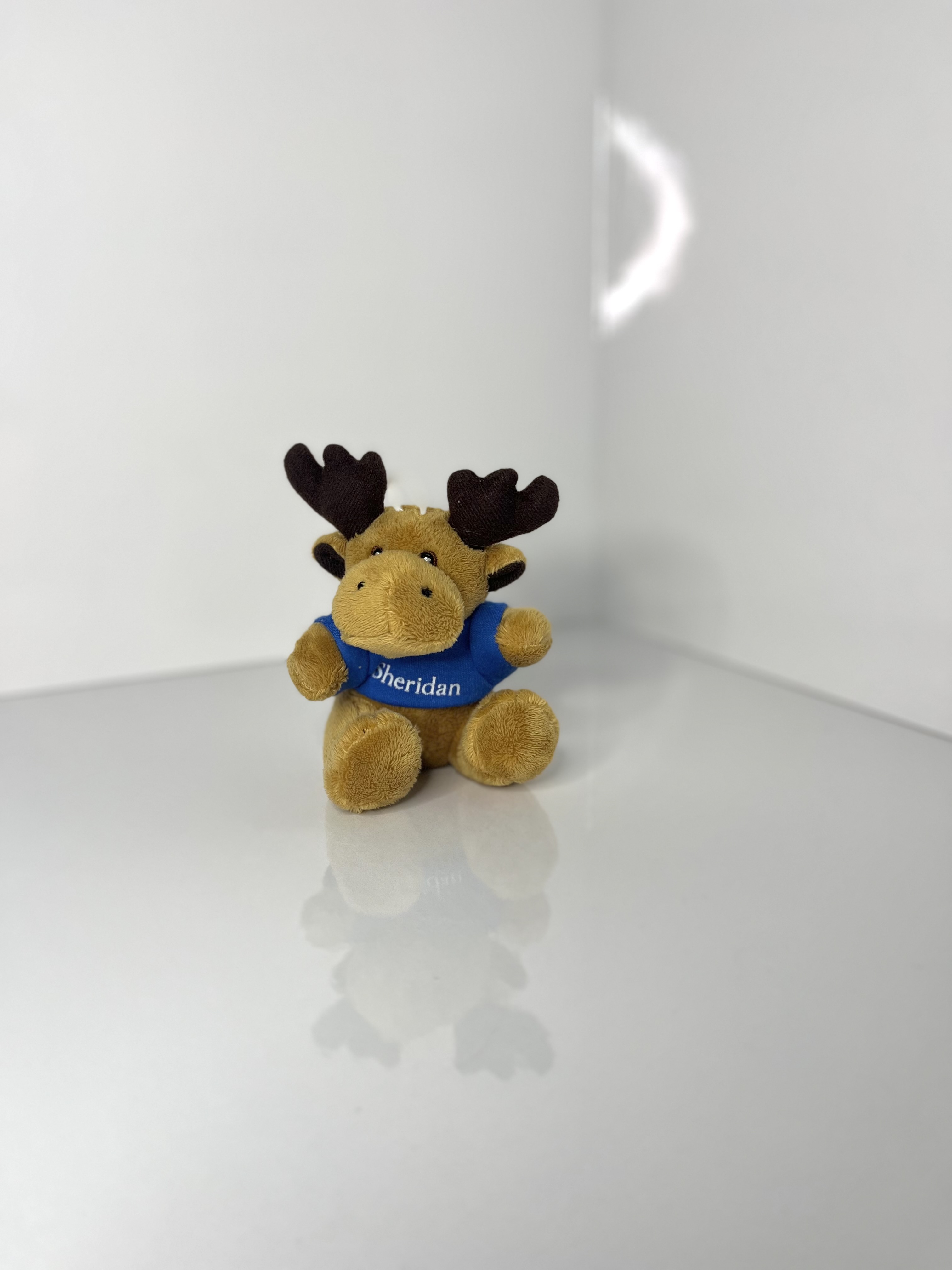 Another angled photo of the plush moose emphasizes its rounded form and playful character.