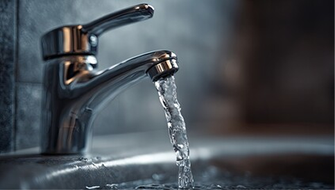 Water from the tap shows steady flow.